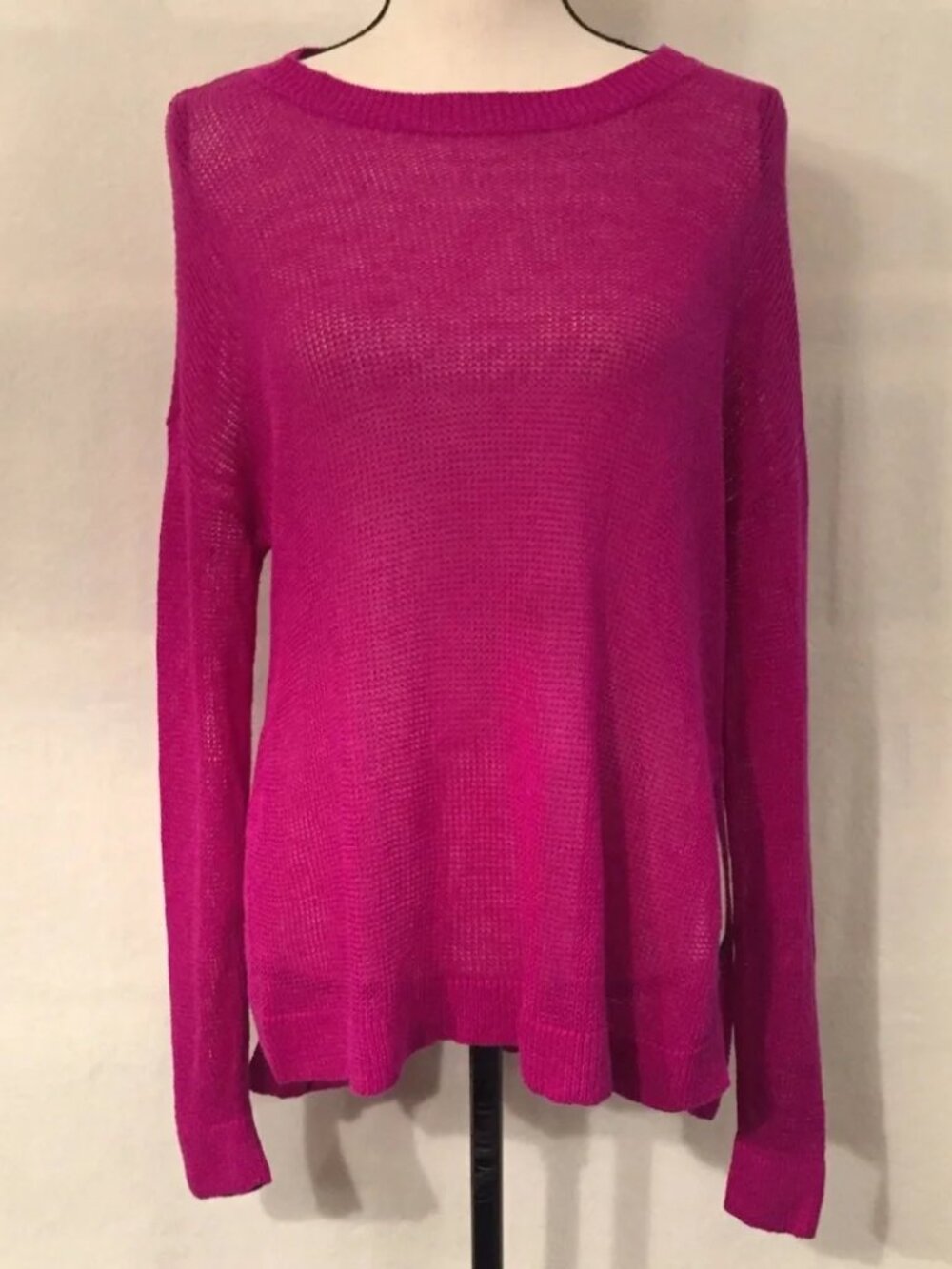 Eileen Fisher cerise purple 100% organic linen round neck box top sweater
